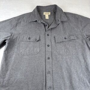 LL Bean Chamois Flannel Button Up Shirt Grey Long Sleeve Mens Large
